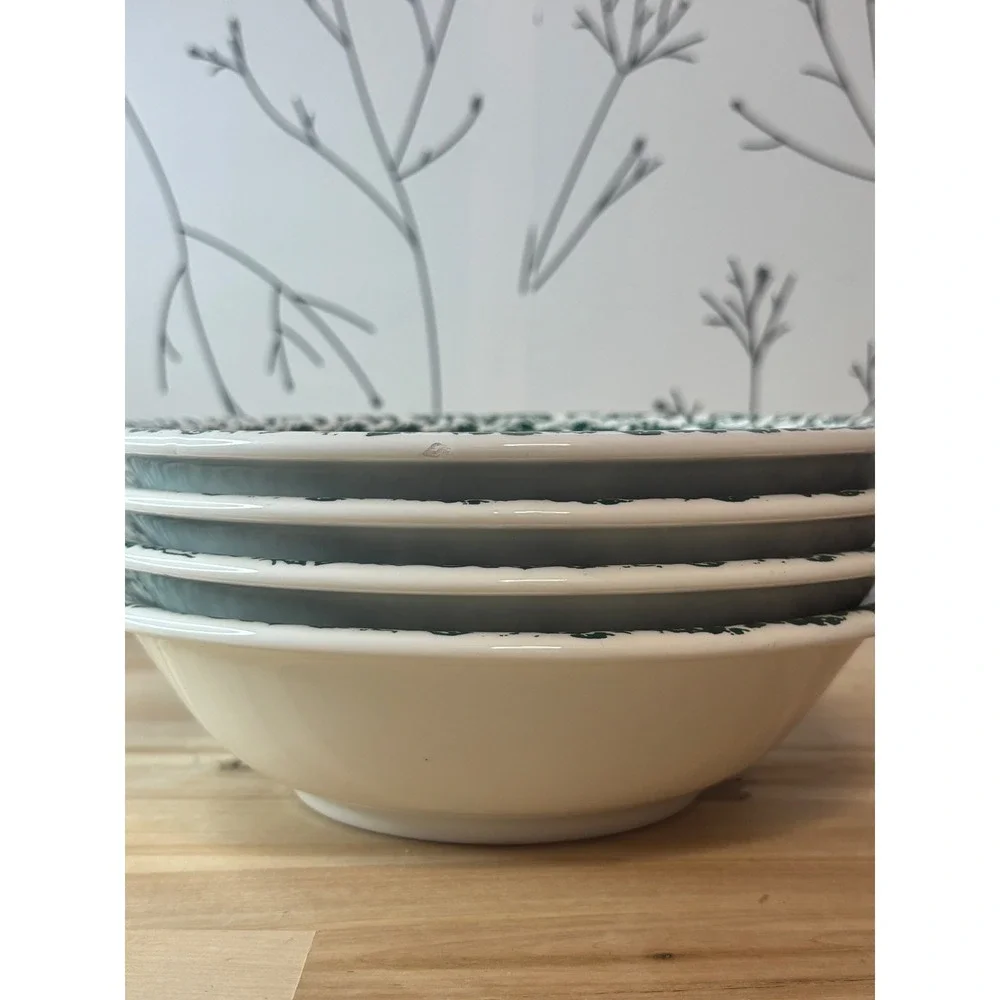 Furio Christmas Tree Pasta Bowls Set of 4 Made in Italy Holiday Sponged Ceramic